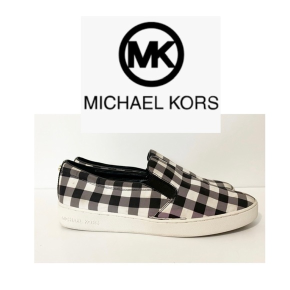 Michael Kors Shoes - Michael Kors Black & White Plaid Slip-On Shoes, Size 10